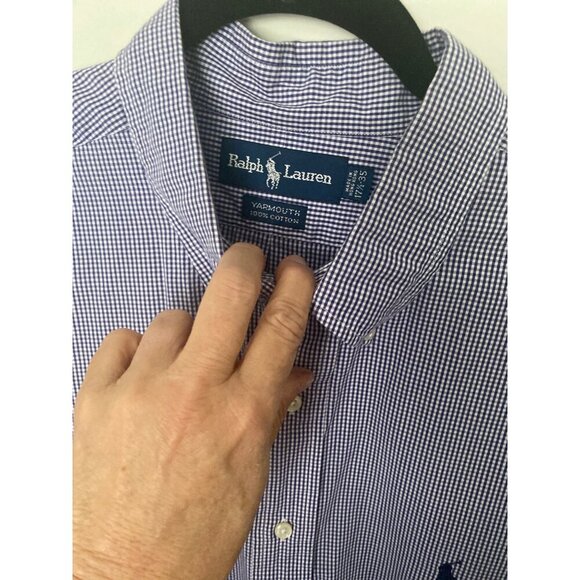 RALPH LAUREN MEN'S YARMOUTH BLUE & WHITE COTTON DRESS SHIRT SZ 17.5 - Picture 4 of 4